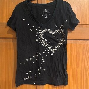 VINTAGE ROXY BIRD THEME V-NECK T-SHIRT-BLACK-LARGE